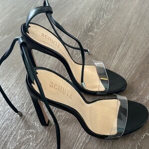 SCHUTZ Black and Clear Strappy Heels — LIKE NEW!!